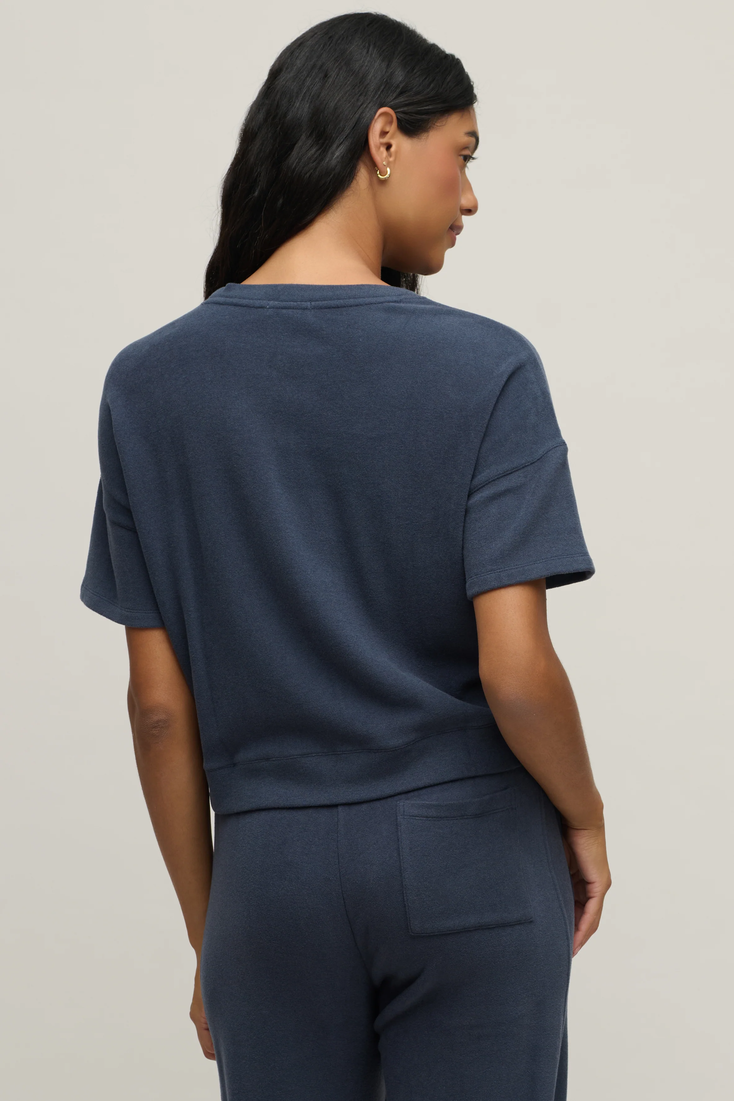 Brushed Fleece Short Sleeve Dropped Shoulder Pullover - Image 3