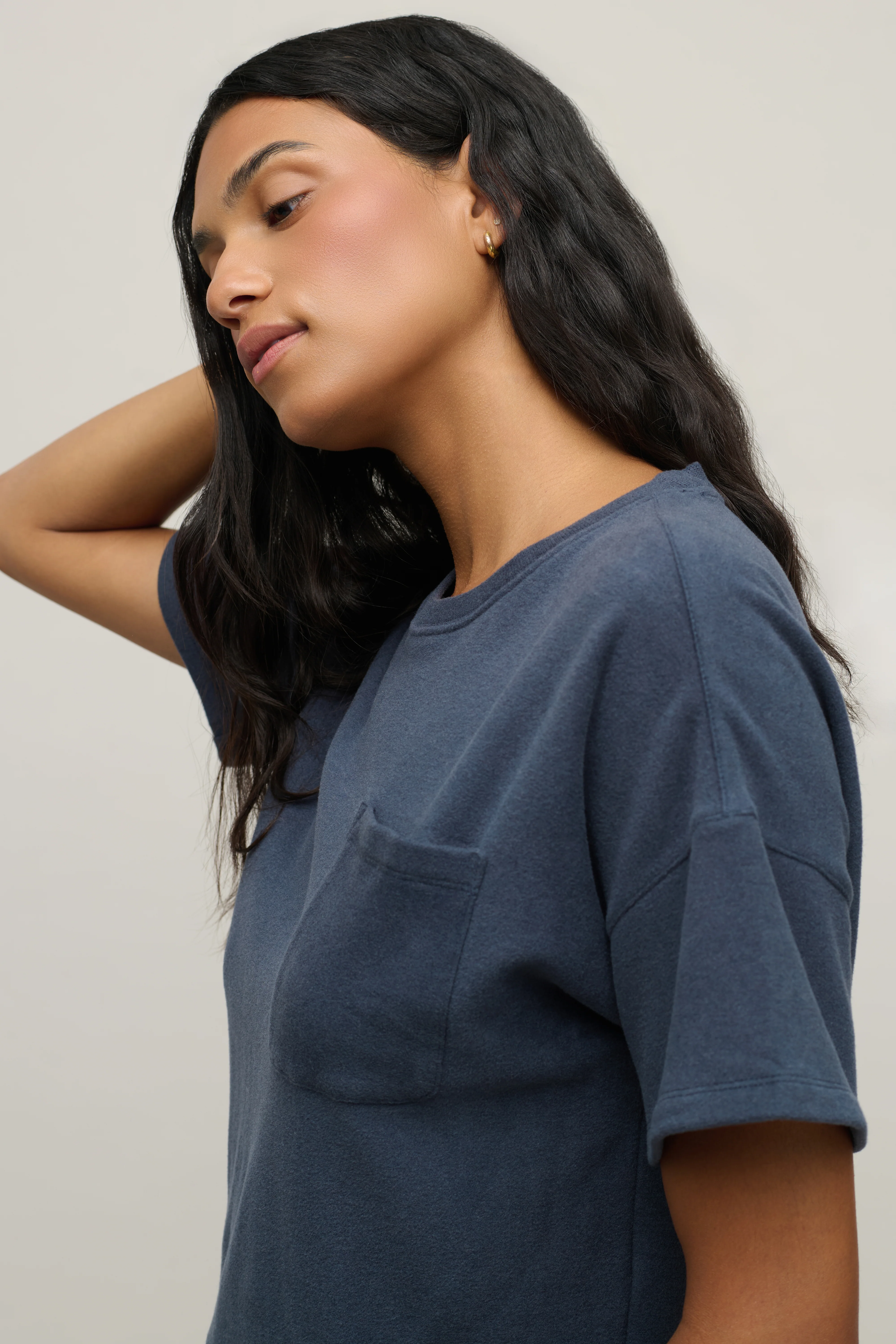 Brushed Fleece Short Sleeve Dropped Shoulder Pullover - Image 4