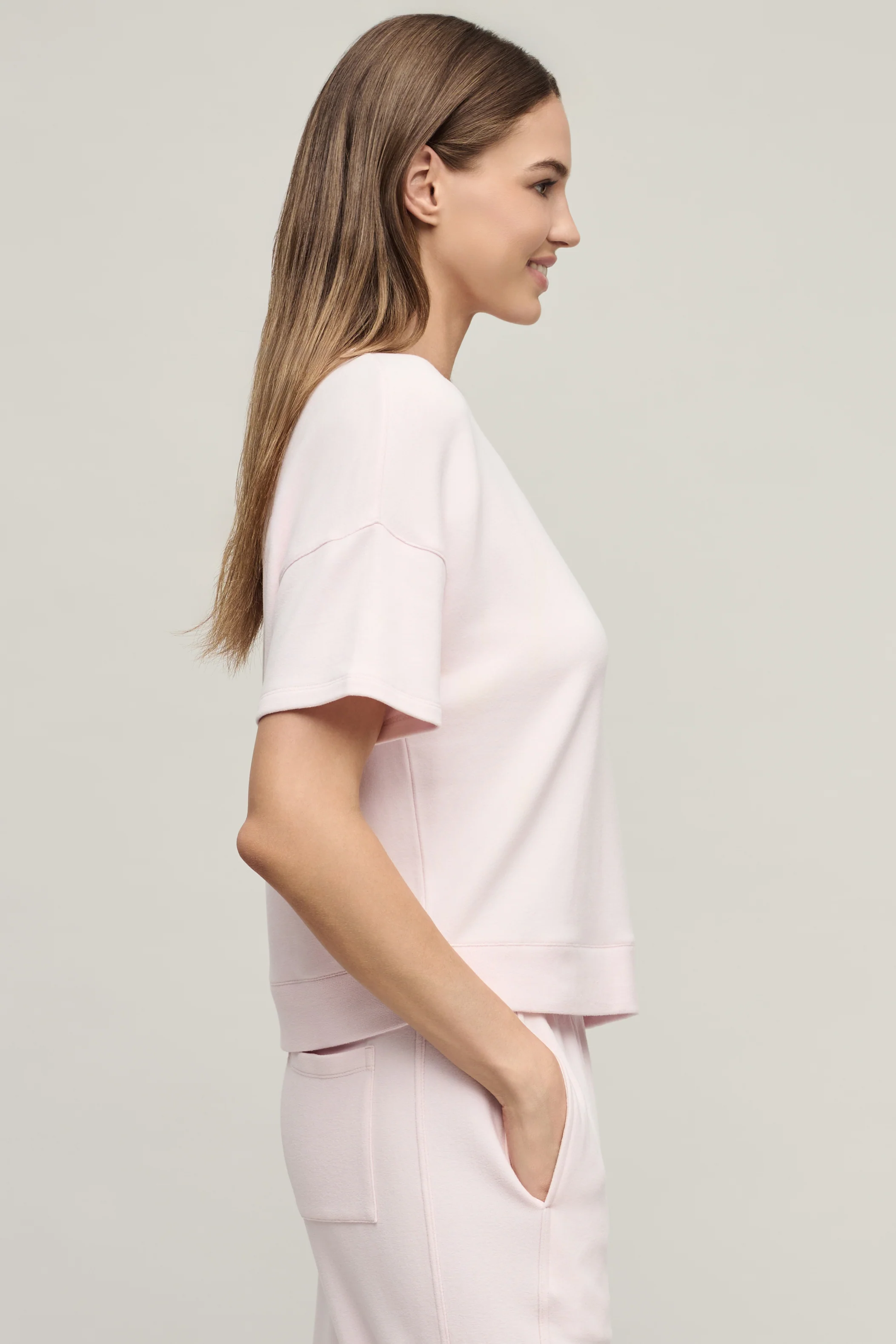 Brushed Fleece Short Sleeve Dropped Shoulder Pullover - Image 7