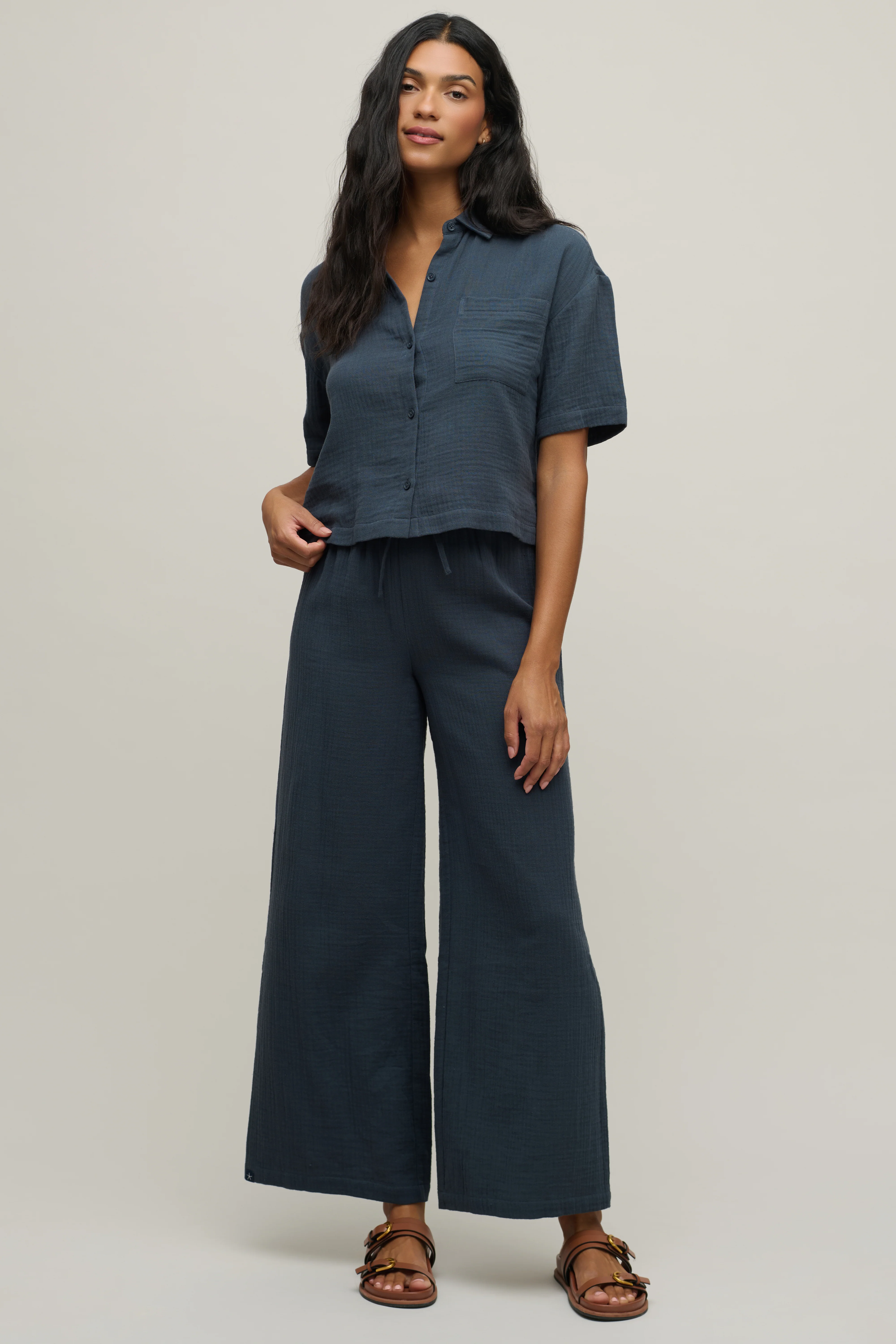 Cotton Gauze Wide Leg Pant - Image 9