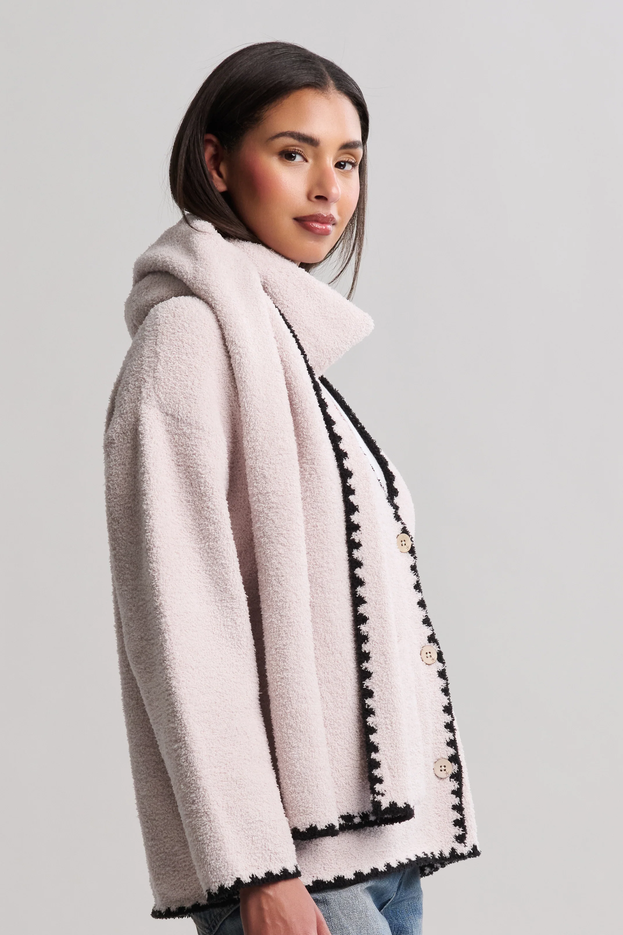 CozyChic® Blanket Stitch Cardigan with Detachable Scarf - Image 12