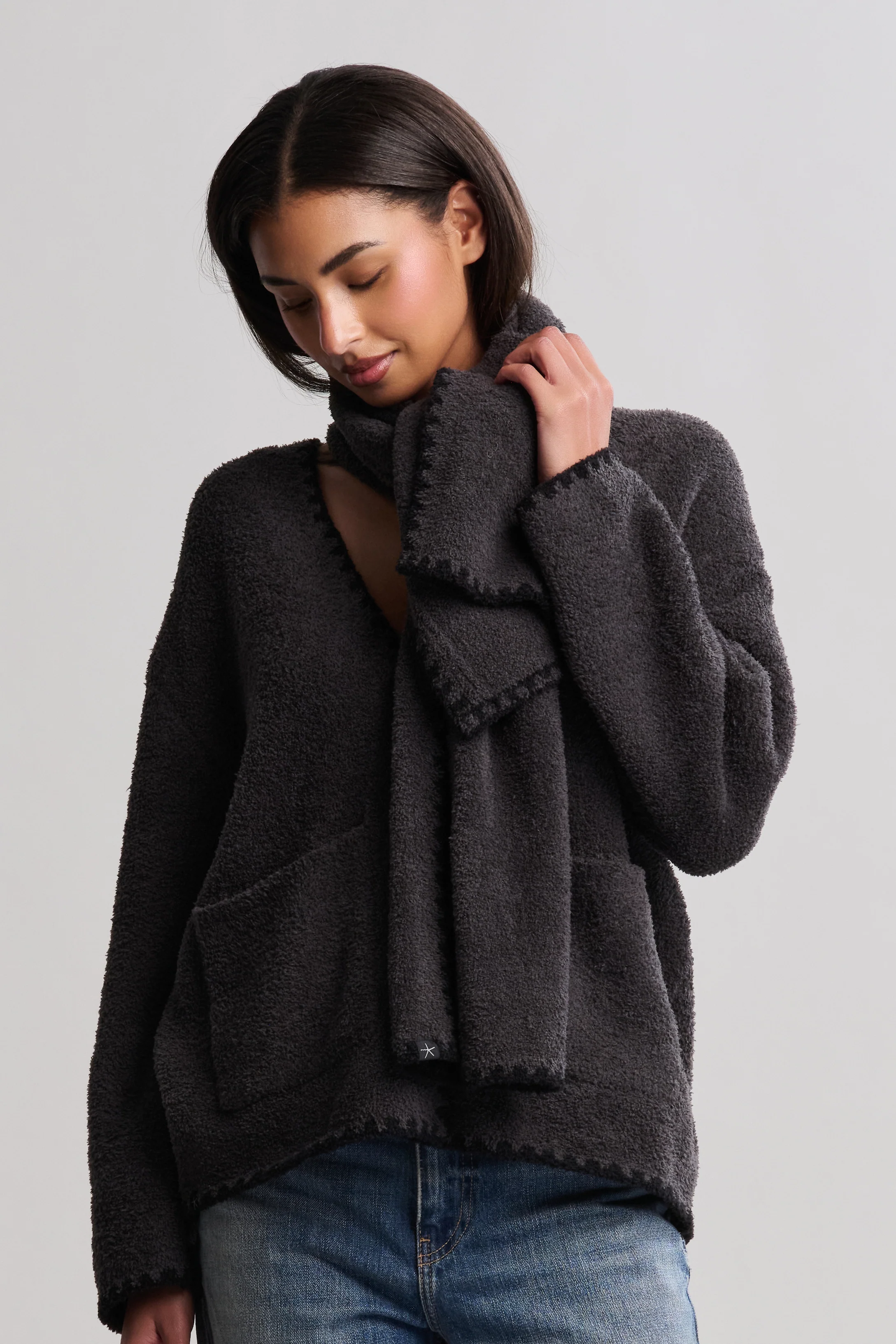 CozyChic® Blanket Stitch Cardigan with Detachable Scarf - Image 8