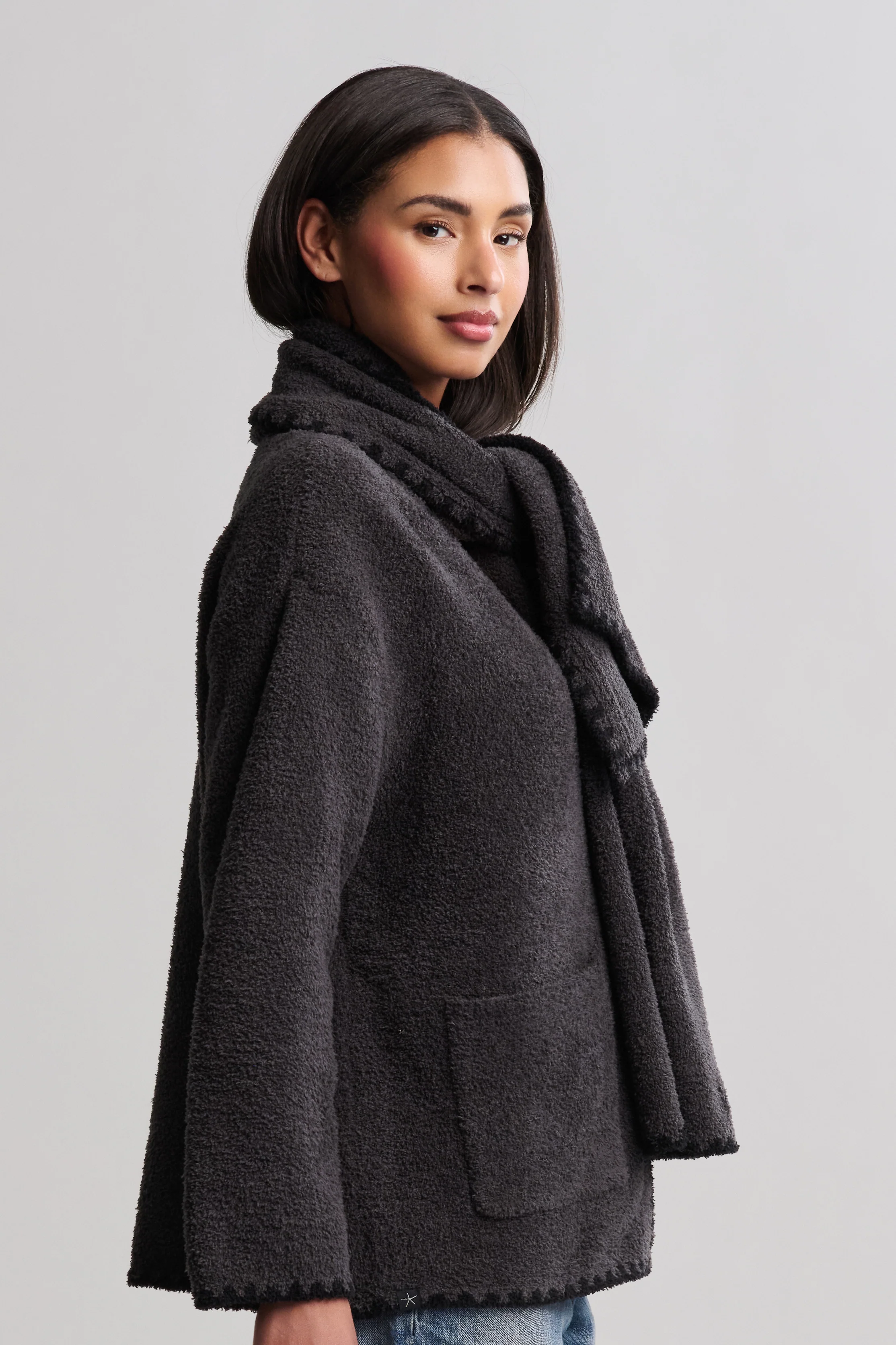 CozyChic® Blanket Stitch Cardigan with Detachable Scarf - Image 9