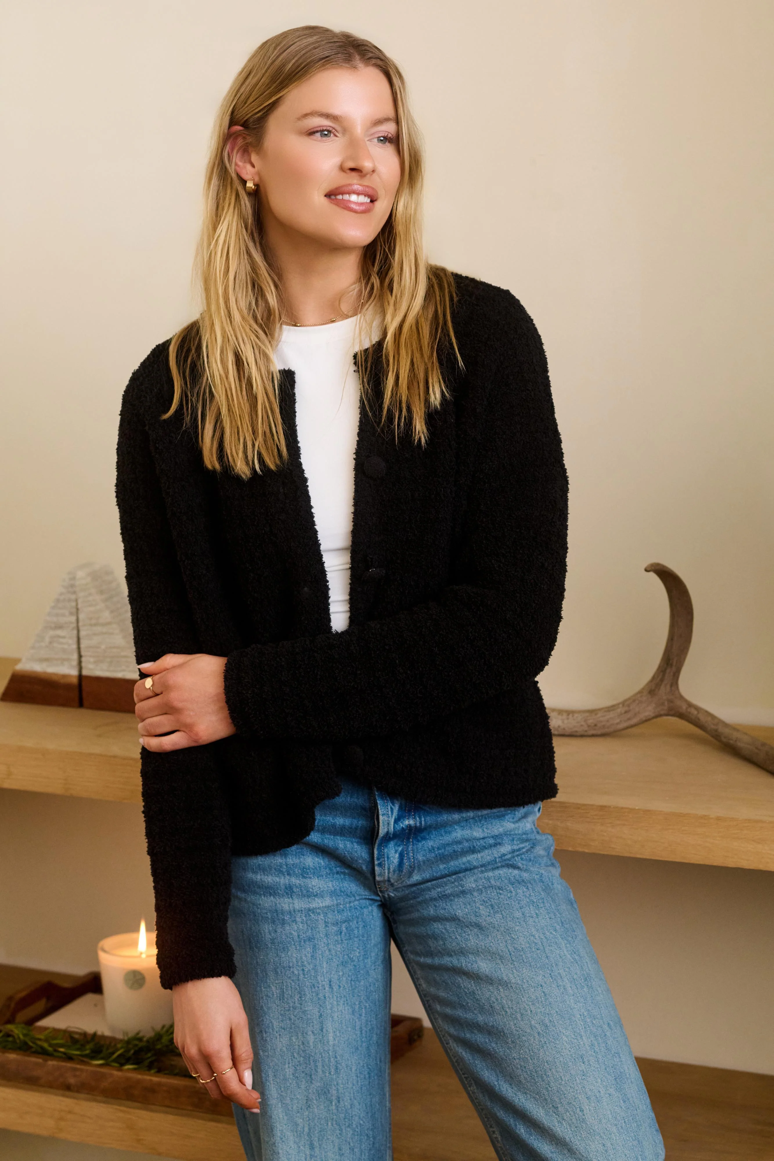 CozyChic® Textured Button Front Cardigan - Image 4