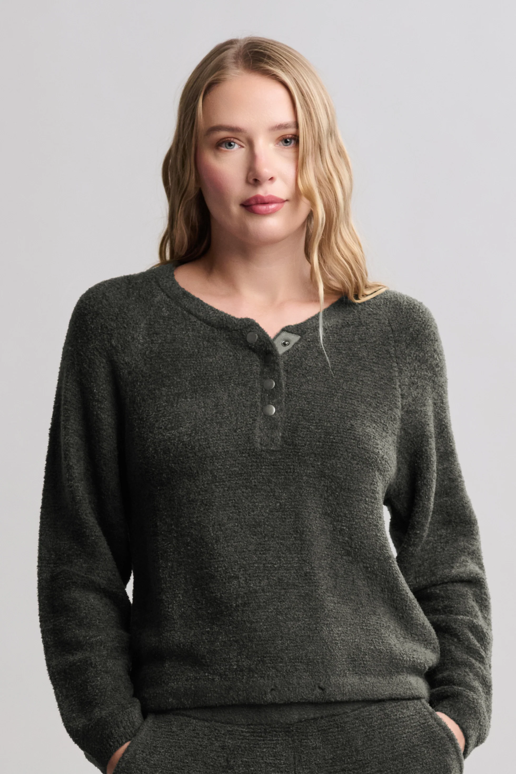 CozyChic Lite® Textured Raglan Sleeve Henley - Image 4