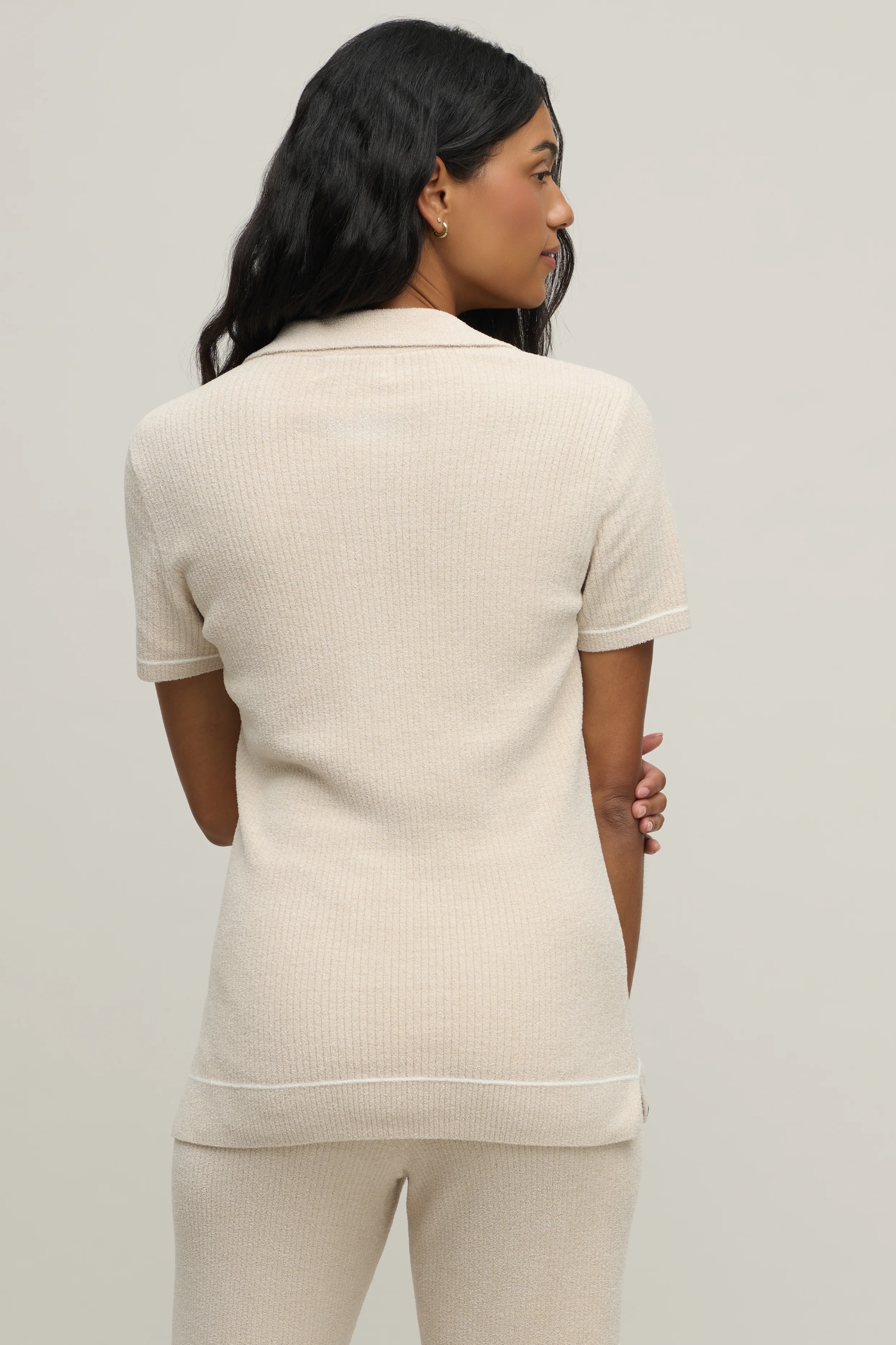 CozyChic Ultra Lite® Contrast Stripe Ribbed Collar Henley - Image 3