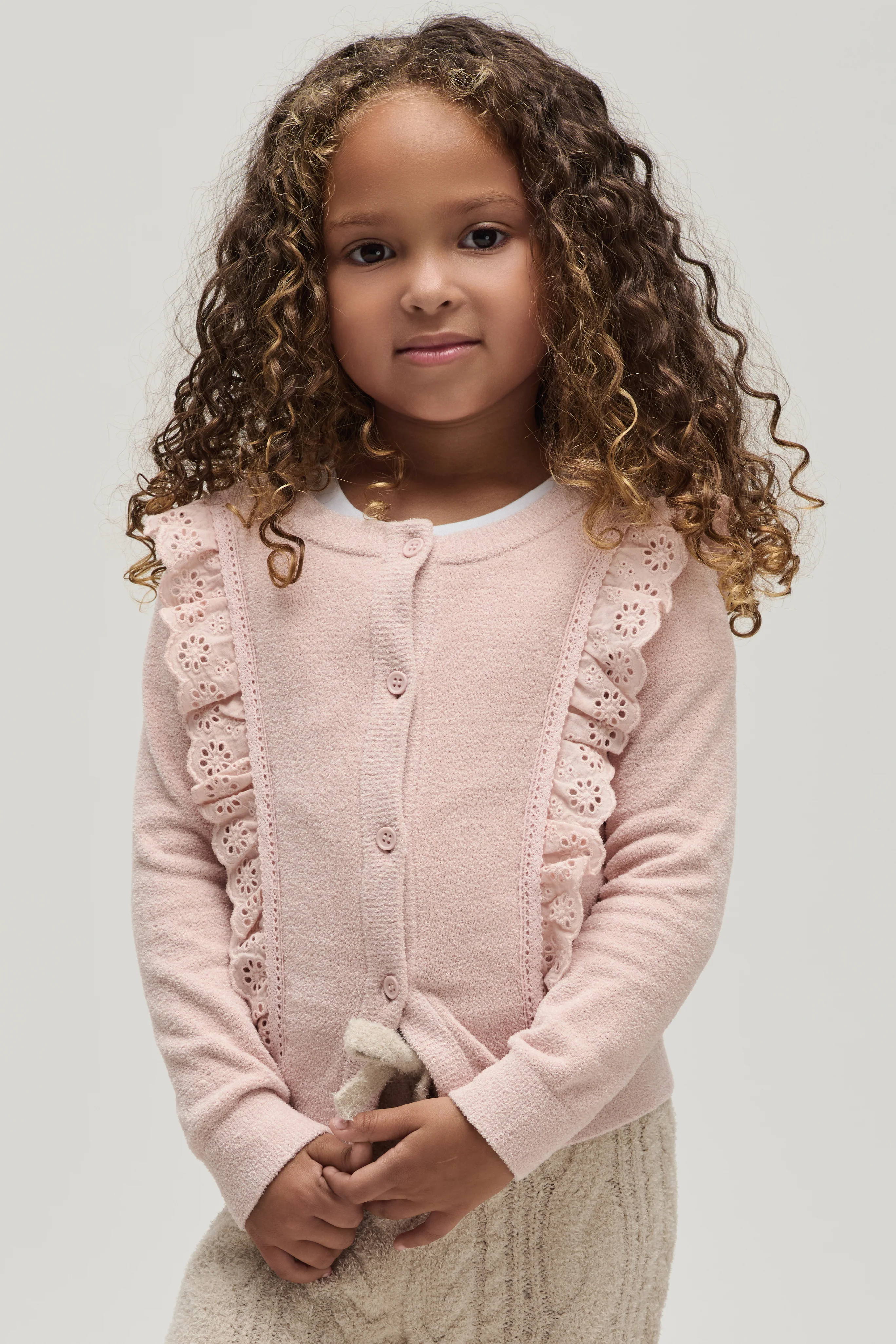 CozyChic Ultra Lite® Toddler Cardigan with Cotton Eyelet Ruffle