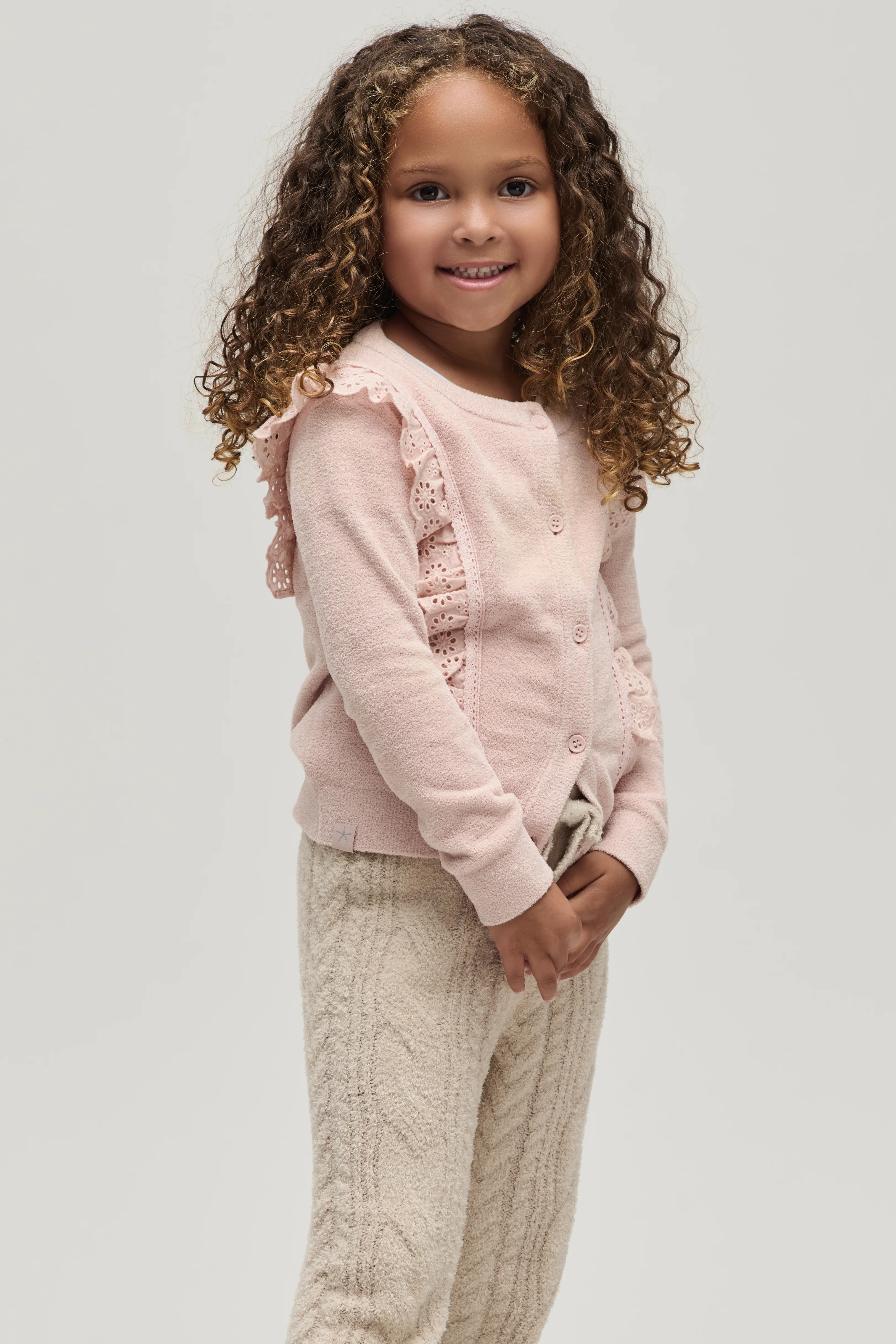 CozyChic Ultra Lite® Toddler Cardigan with Cotton Eyelet Ruffle - Image 2