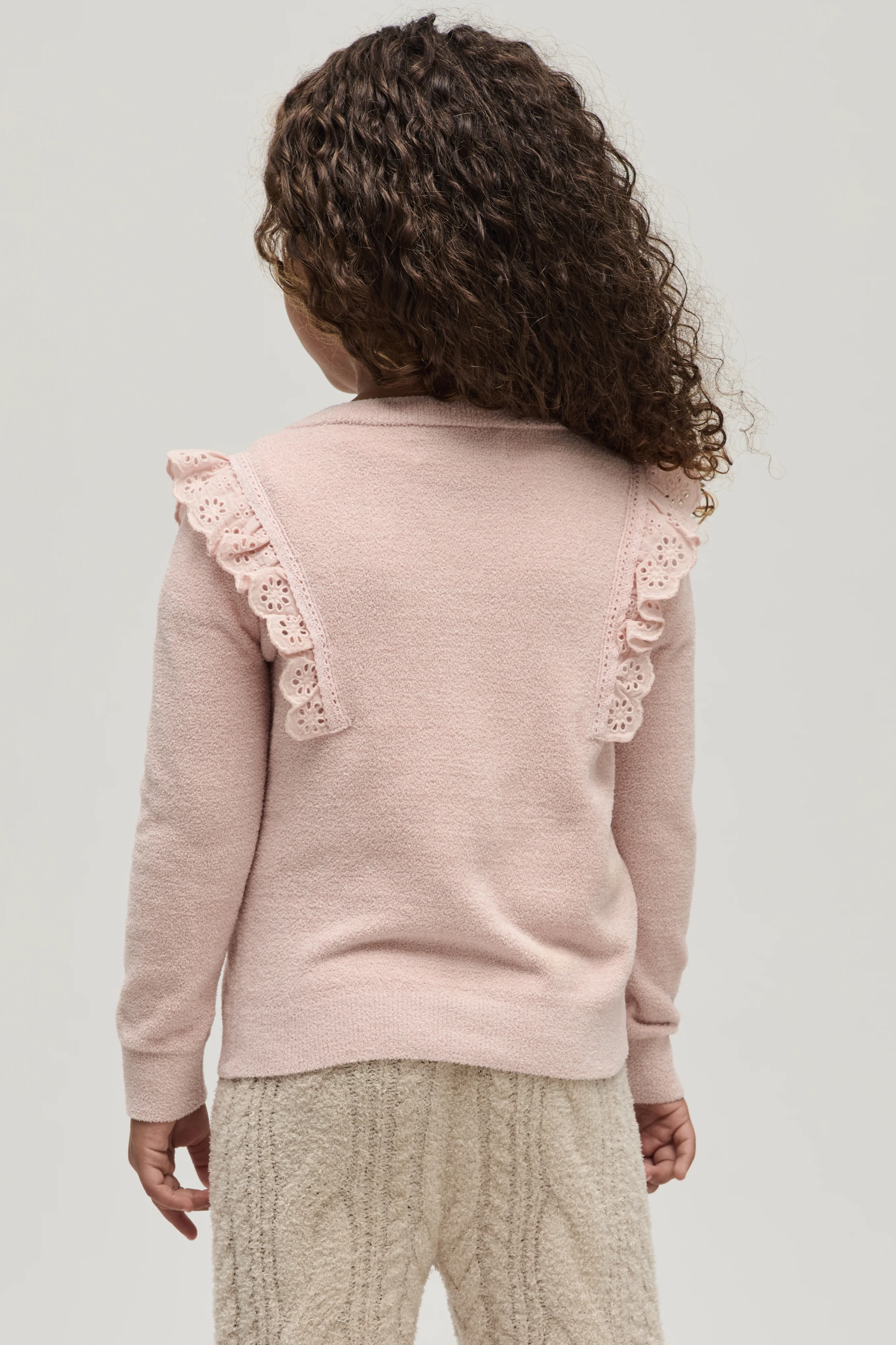 CozyChic Ultra Lite® Toddler Cardigan with Cotton Eyelet Ruffle - Image 3