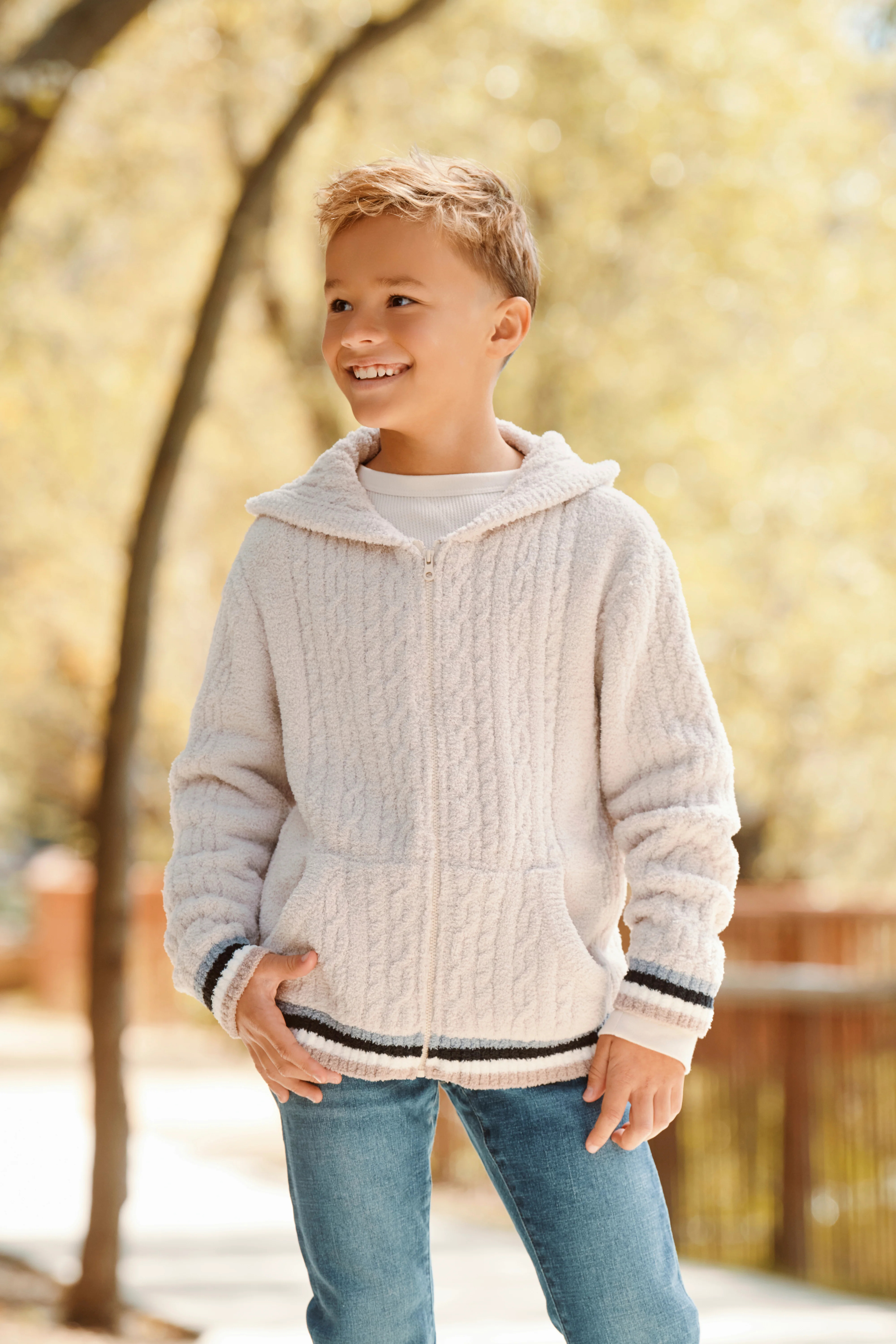 CozyChic® Youth Sporty Rib Cable Zip Hoodie - Image 5