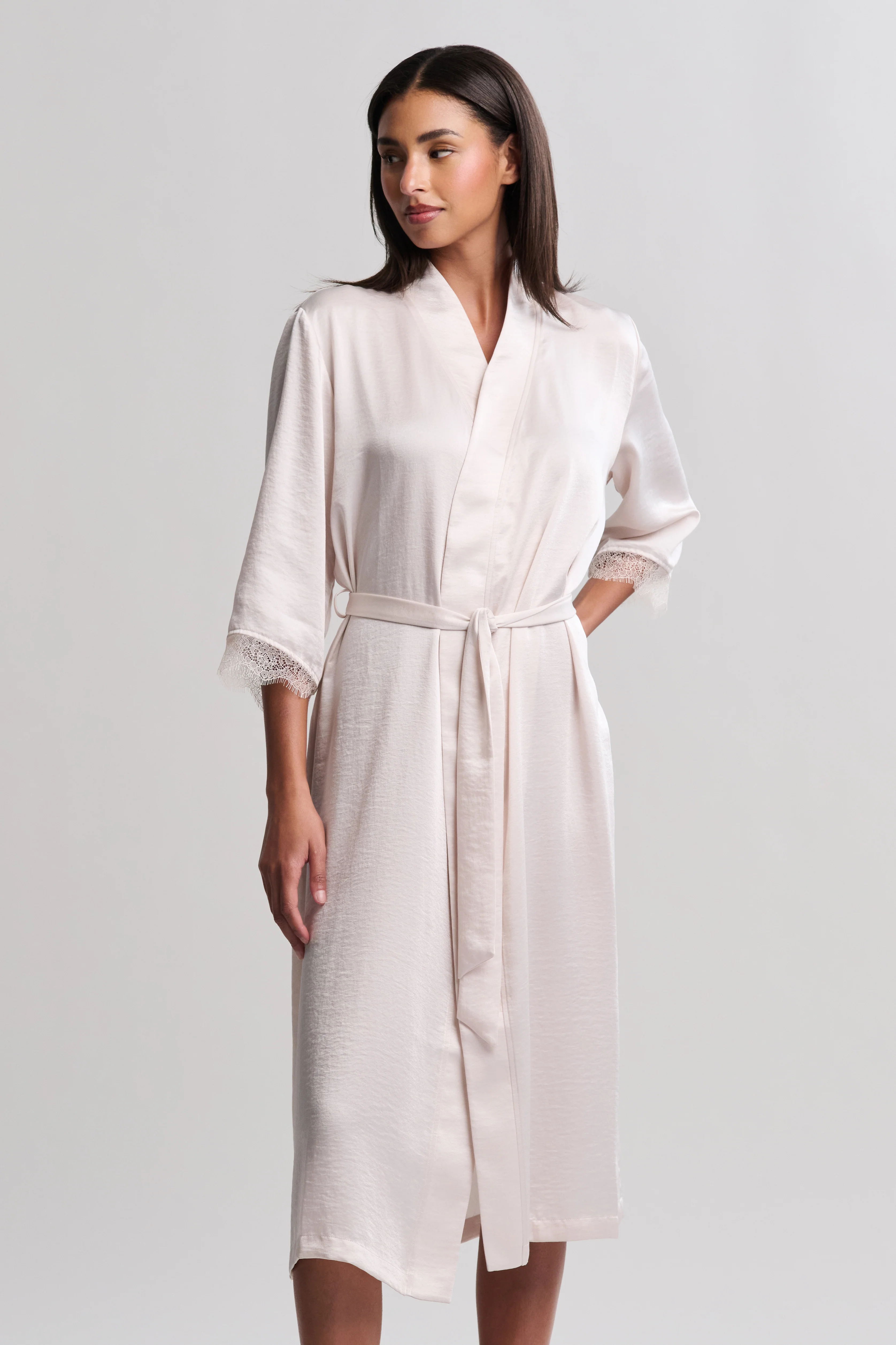 Liquid Satin Lace Kimono Robe - Image 4