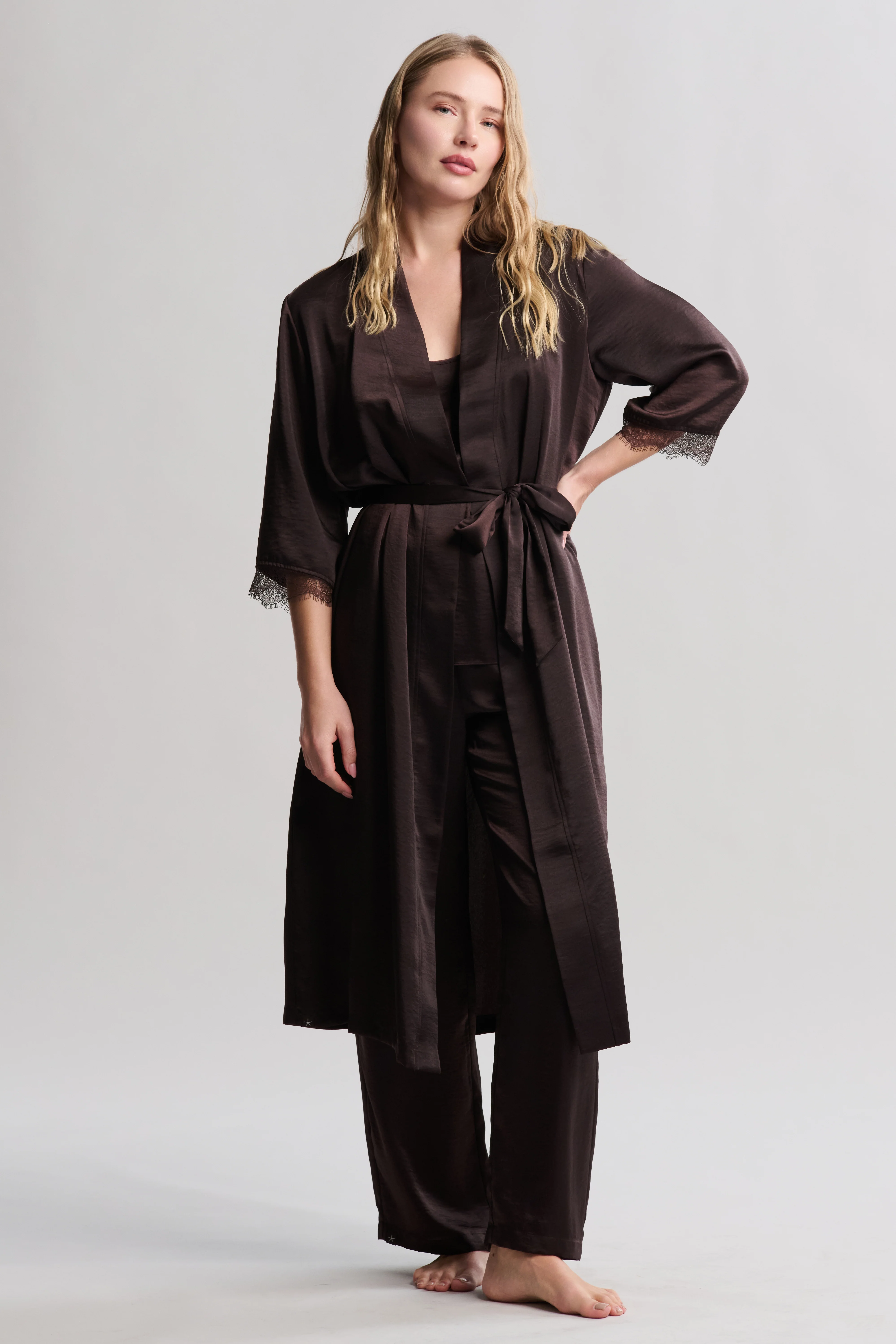 Liquid Satin Lace Kimono Robe - Image 7