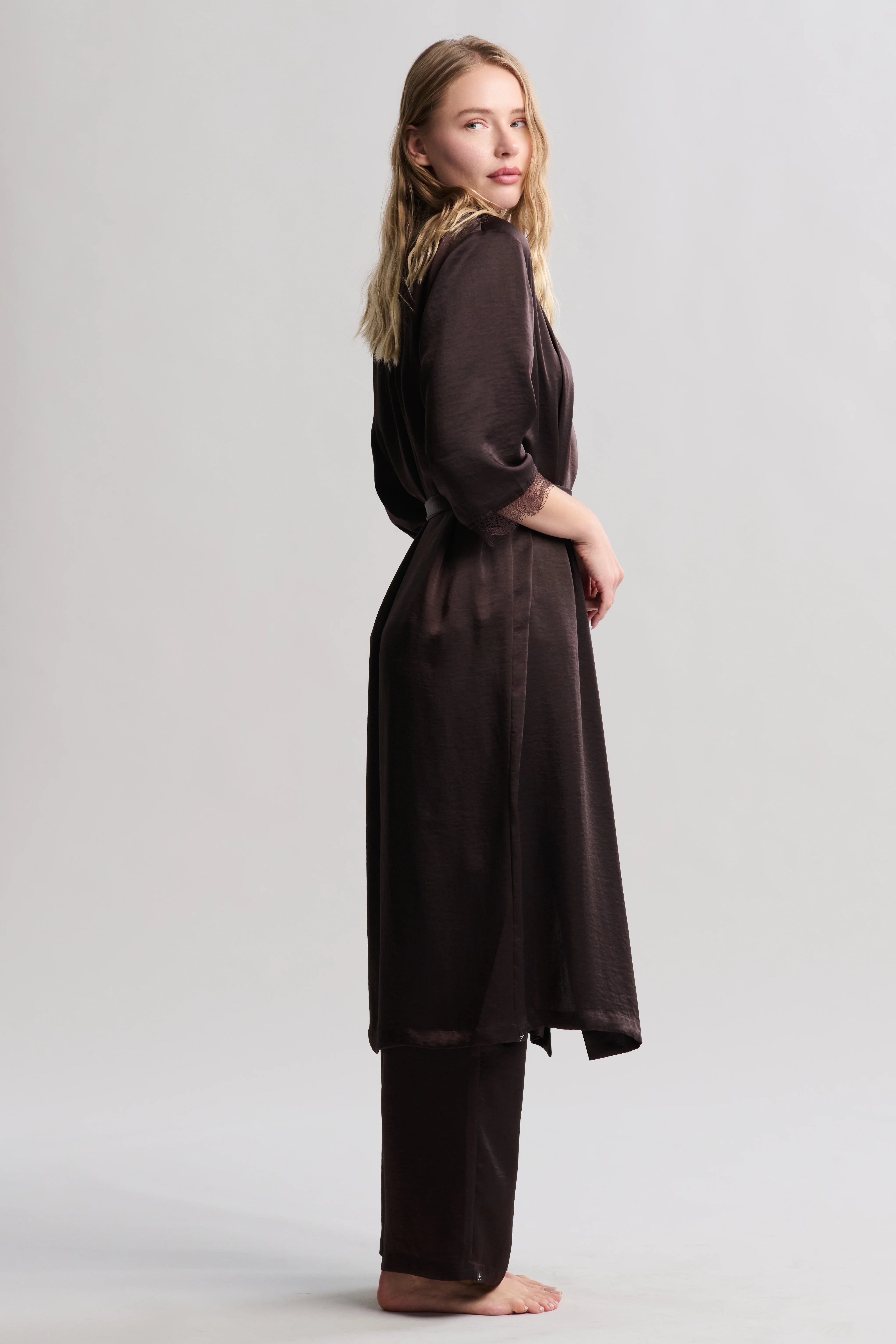 Liquid Satin Lace Kimono Robe - Image 8