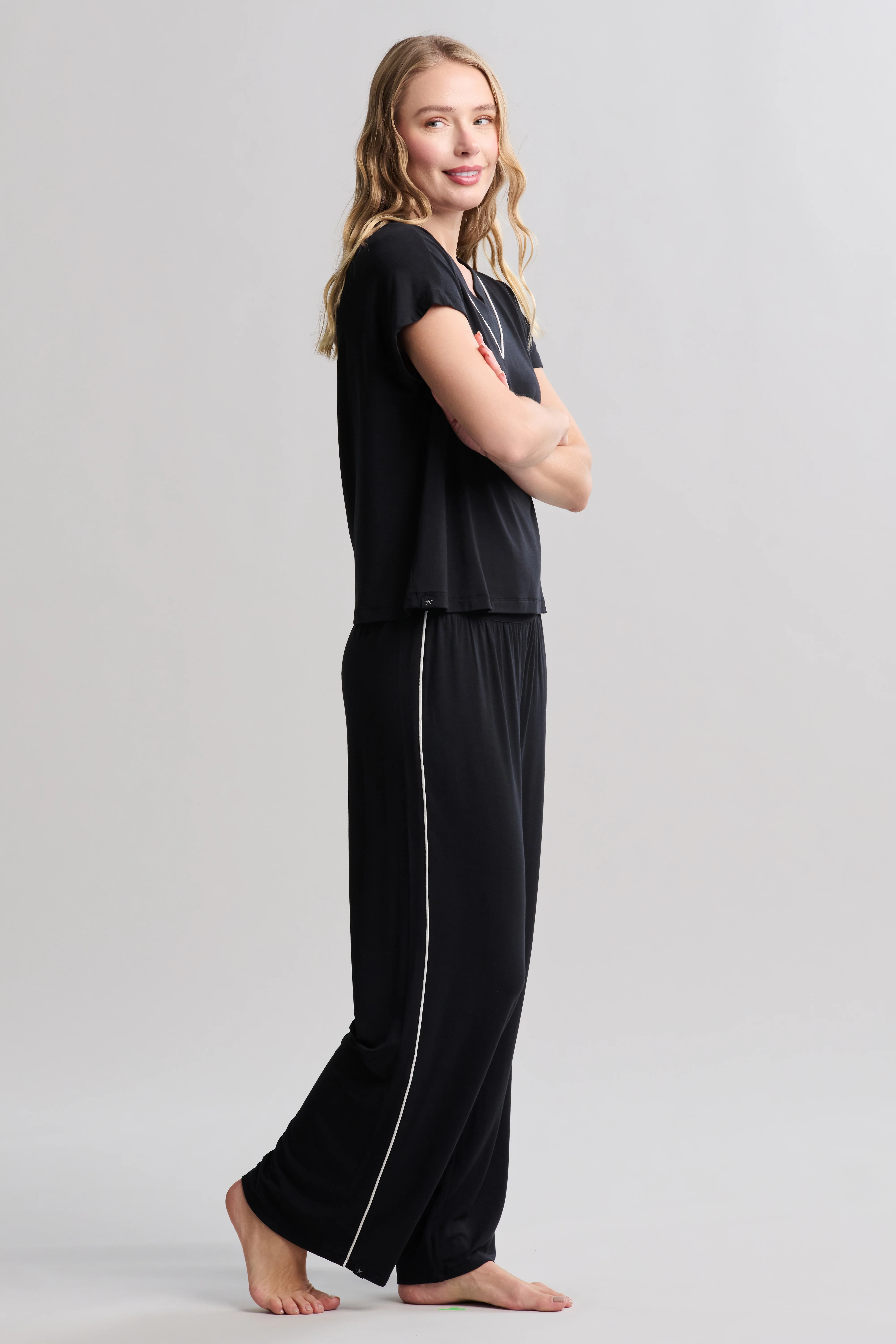 Luxe Milk Jersey® Piped Short Sleeve Pant Set - Image 2