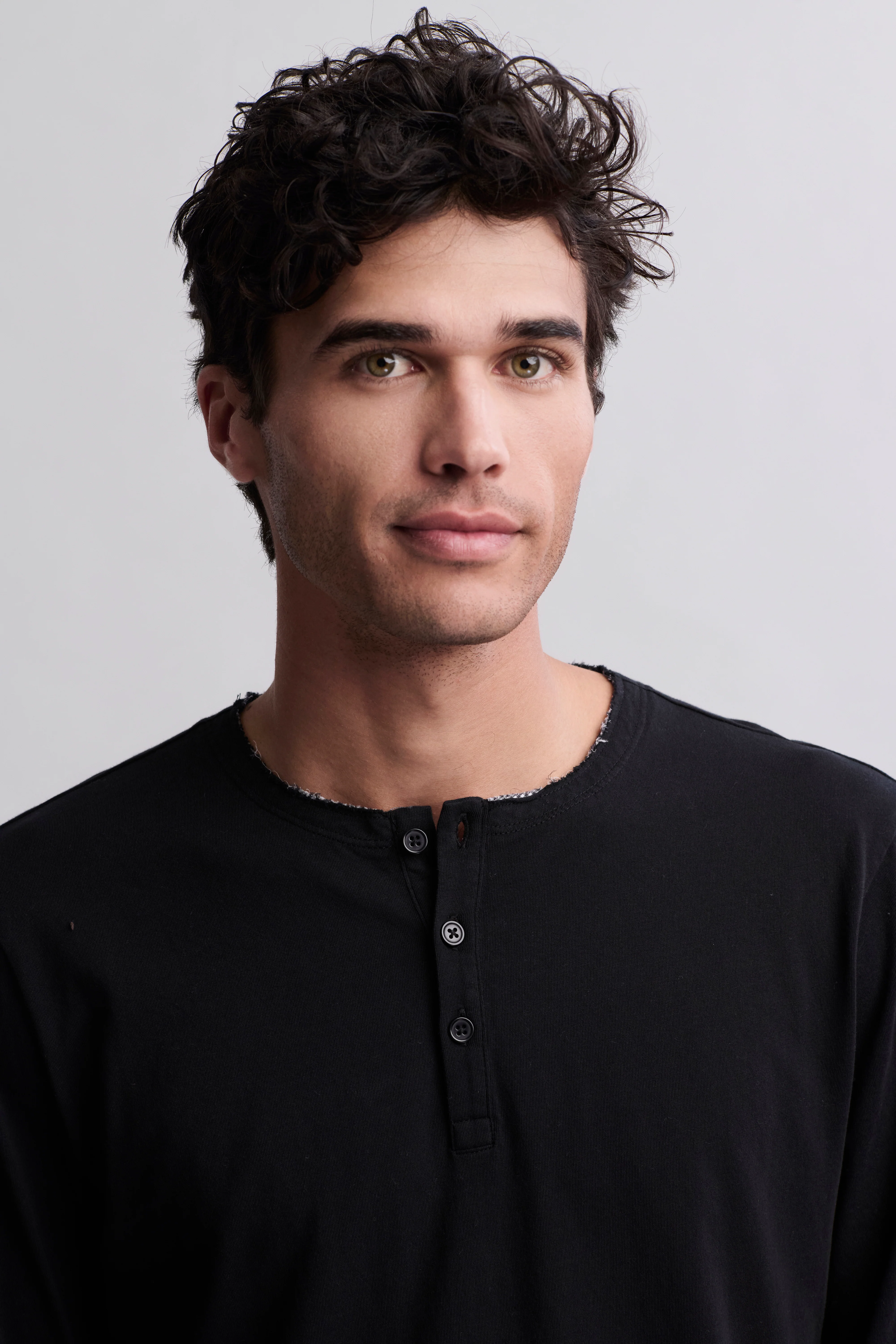 Malibu Collection® Long Sleeve Henley With Woven Detail - Image 4