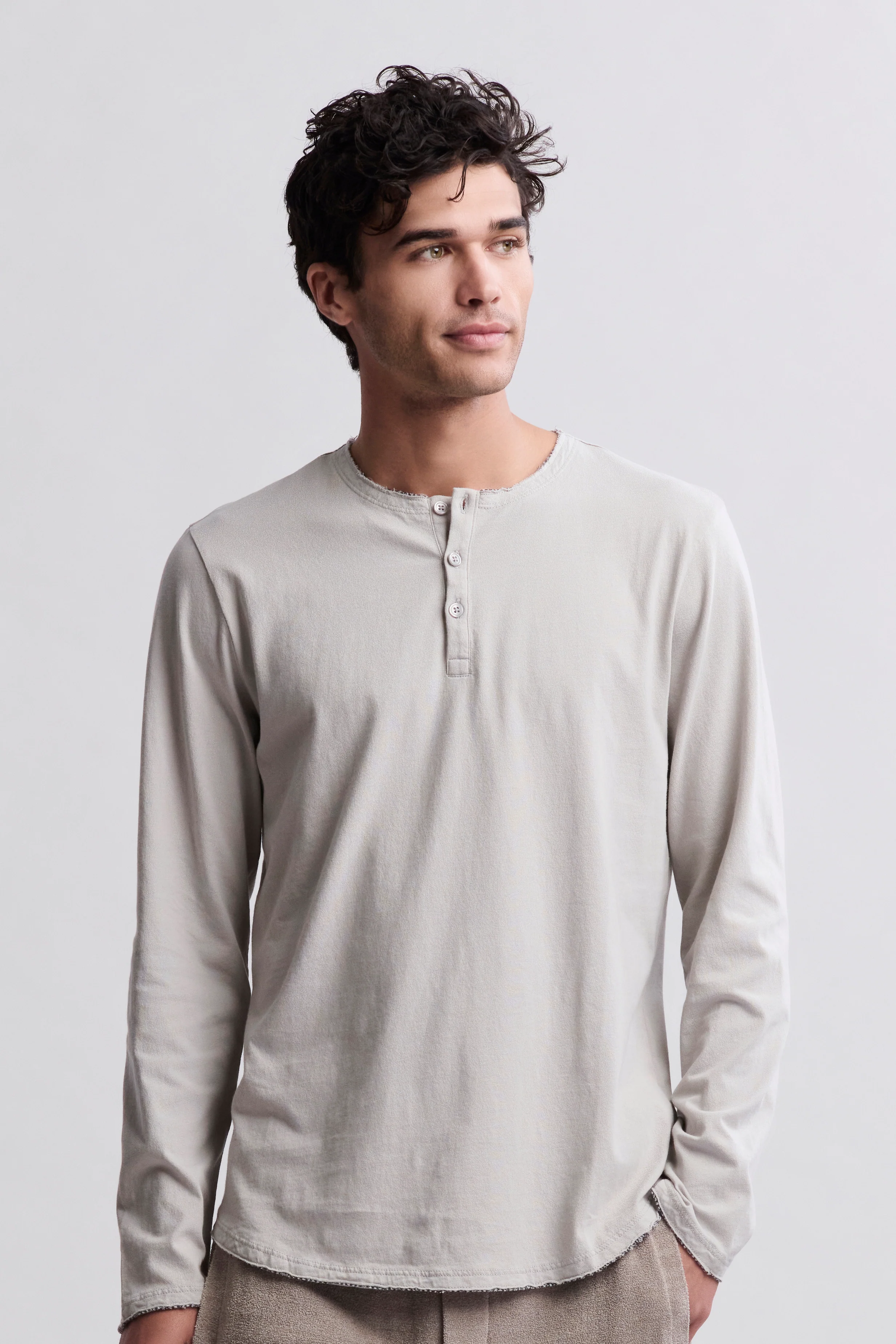 Malibu Collection® Long Sleeve Henley With Woven Detail - Image 5