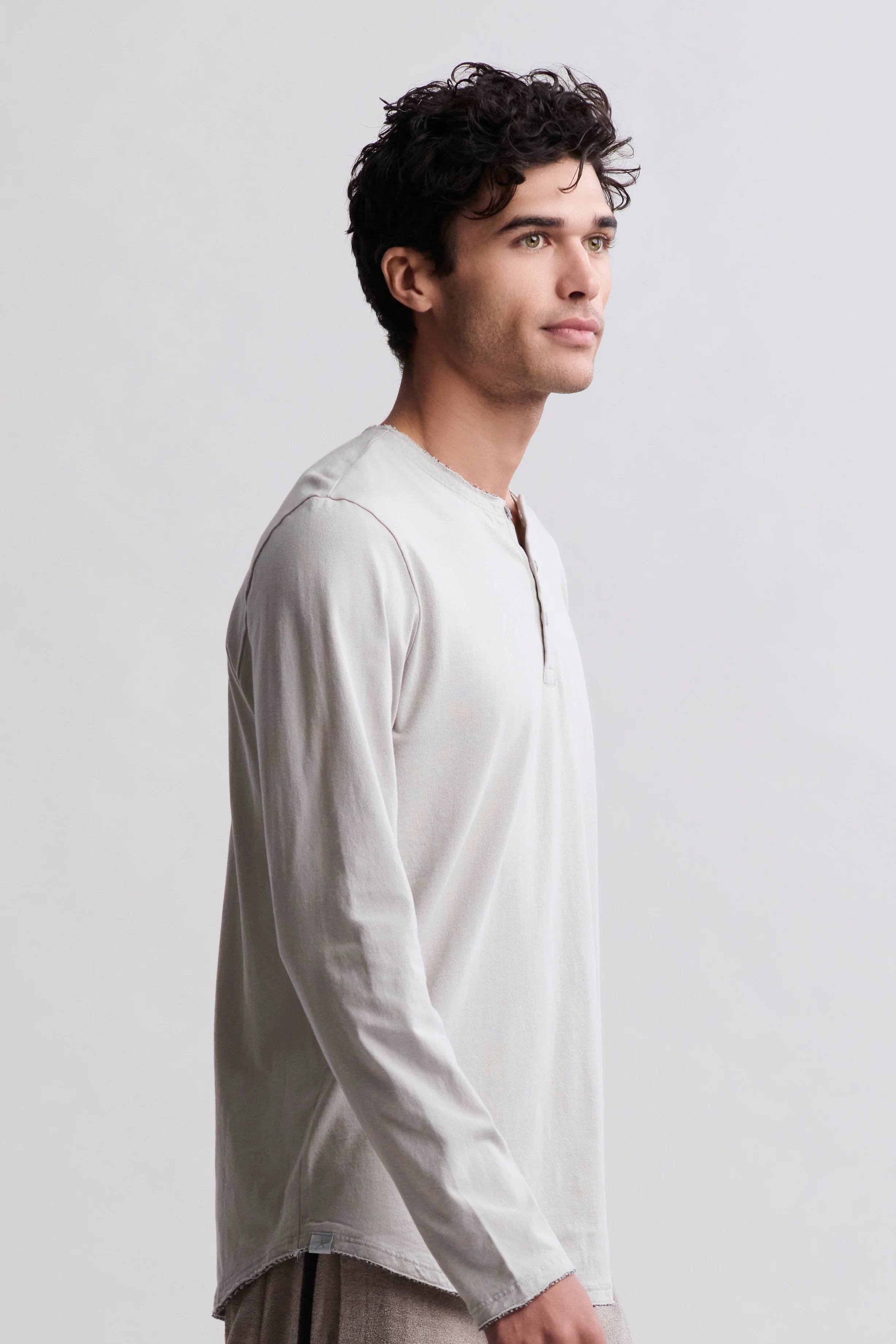 Malibu Collection® Long Sleeve Henley With Woven Detail - Image 6