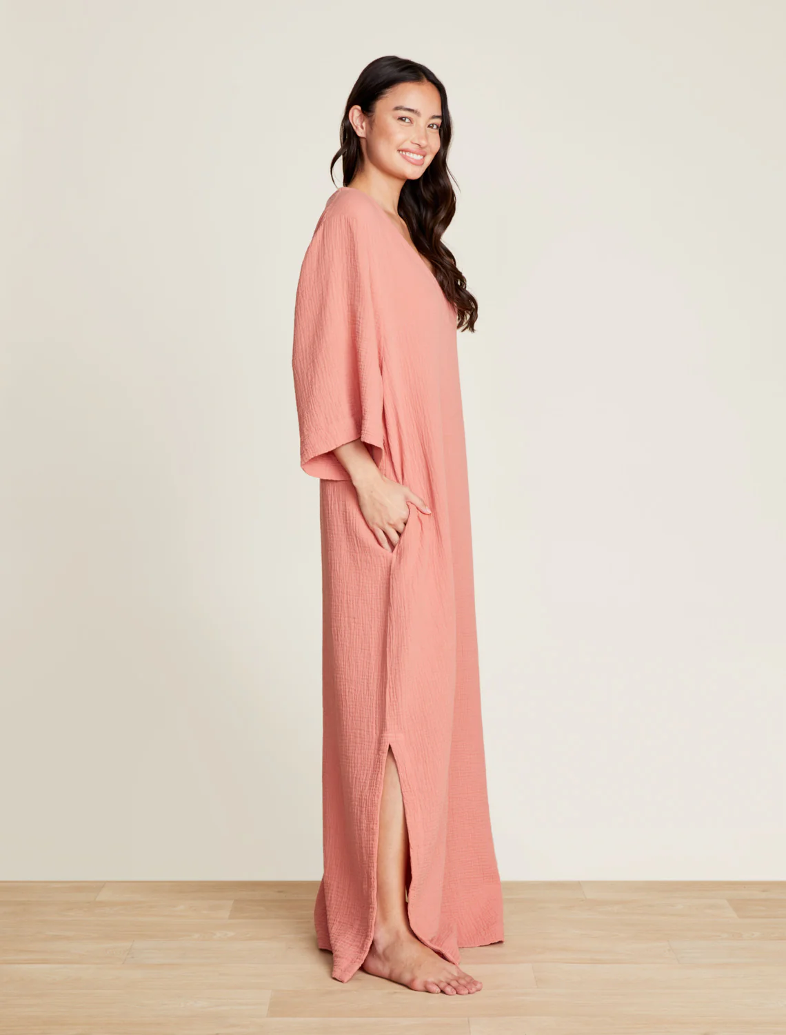 Malibu Collection® Sun Soaked Crinkle Cotton V-neck Caftan - Image 2