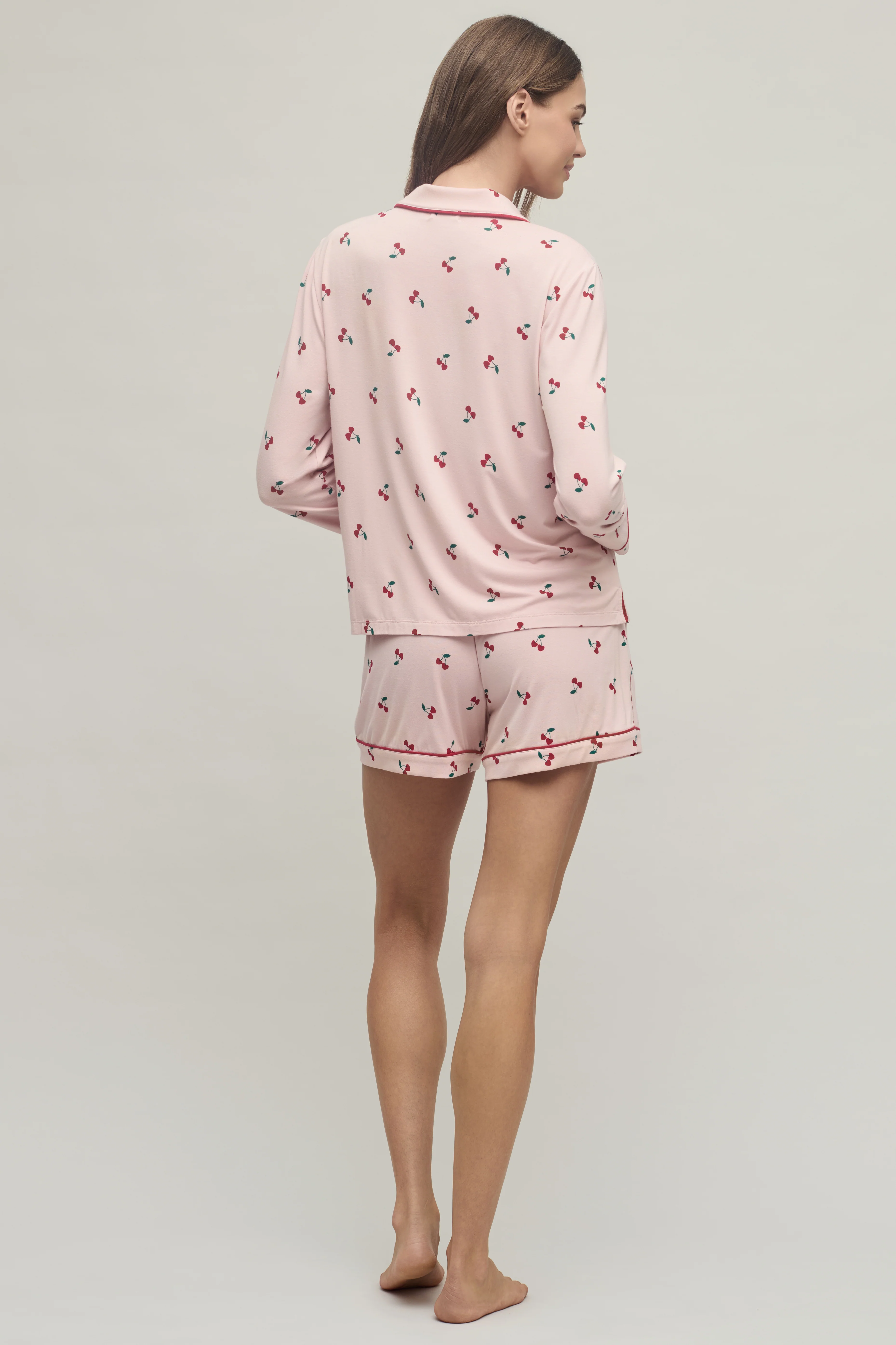 Malibu Collection® Ultra Soft Jersey Womens Cherry Print Pajama Set - Image 3