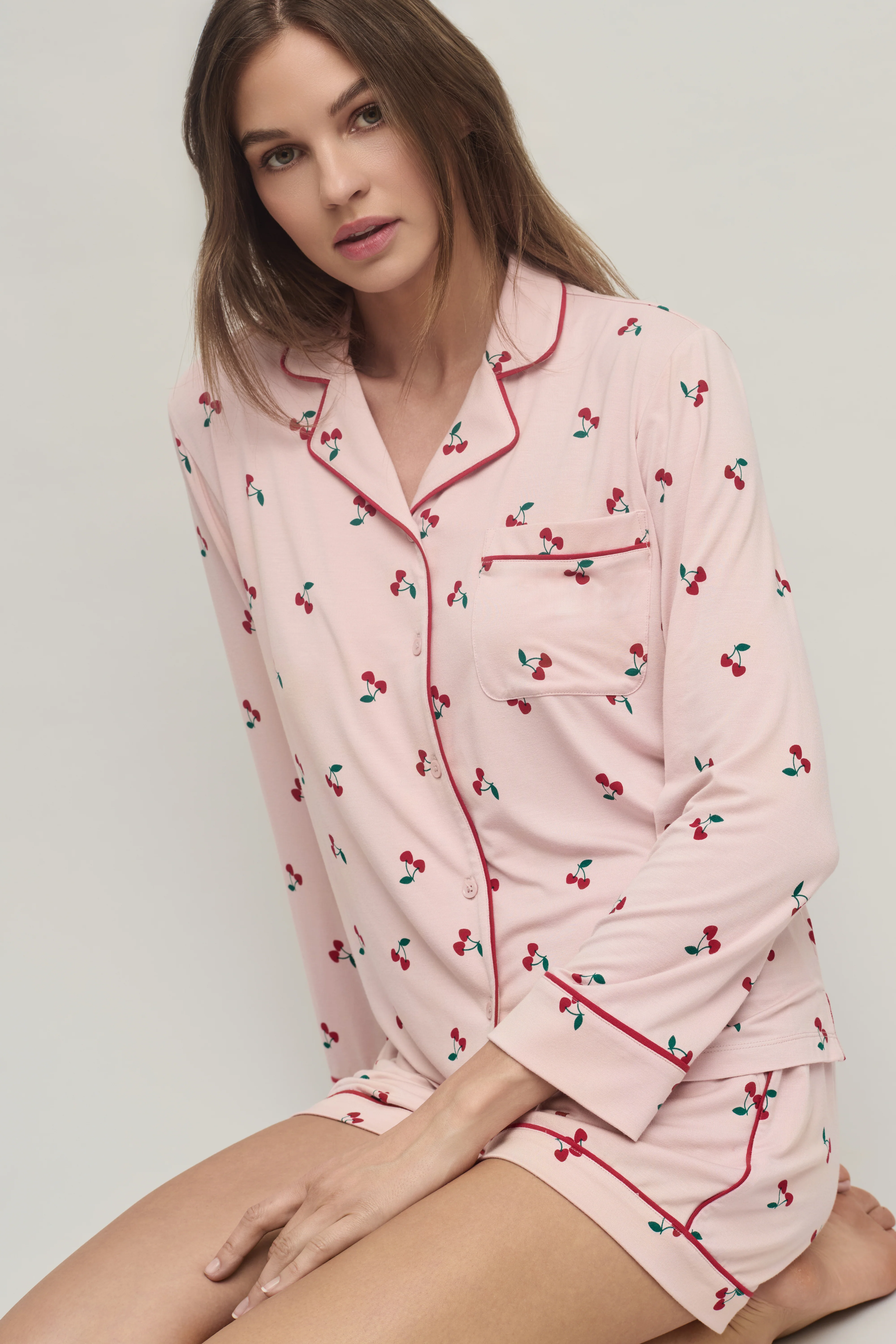 Malibu Collection® Ultra Soft Jersey Womens Cherry Print Pajama Set - Image 4
