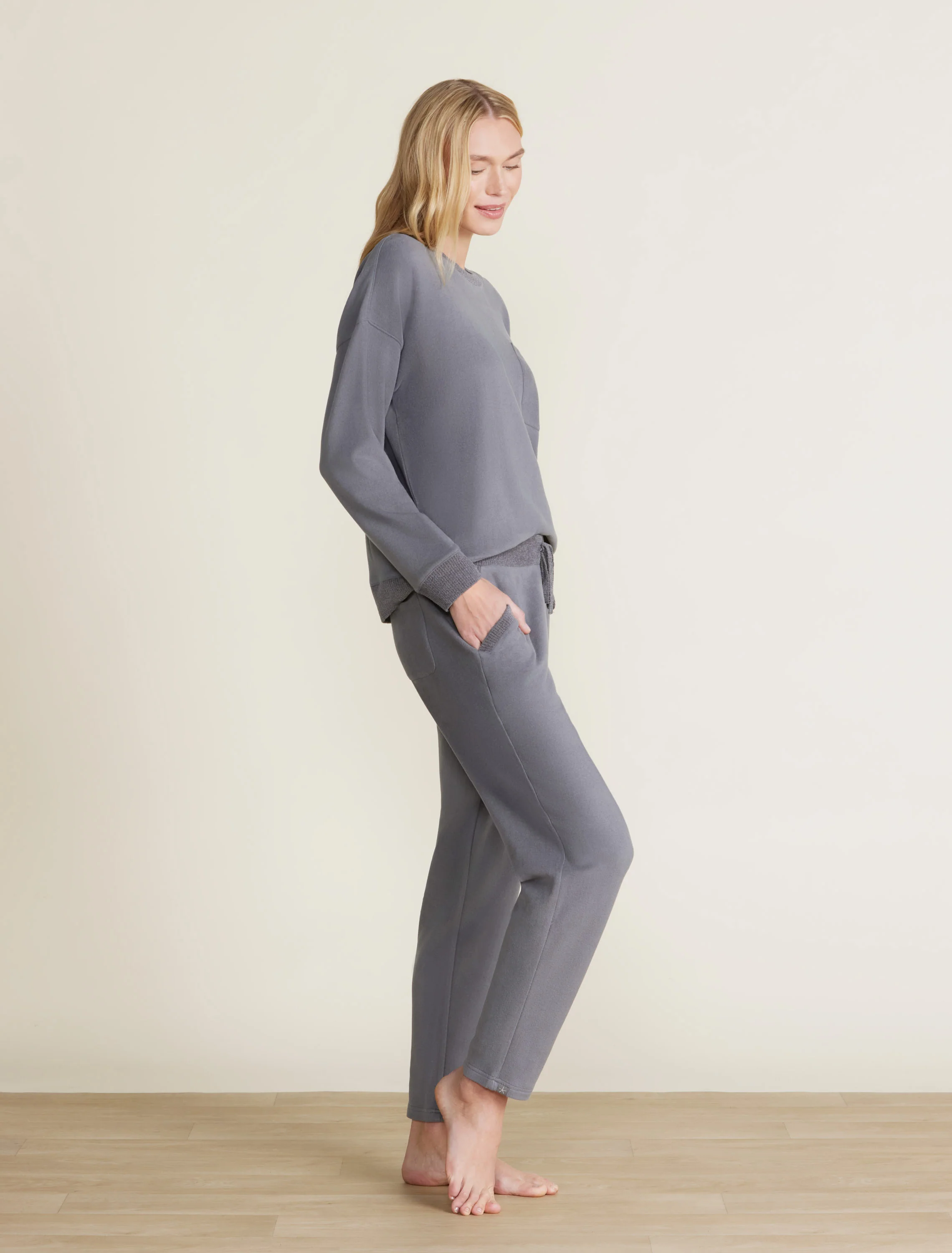 Malibu Collection® Brushed Fleece Sweater Mix Tapered Pant - Image 2