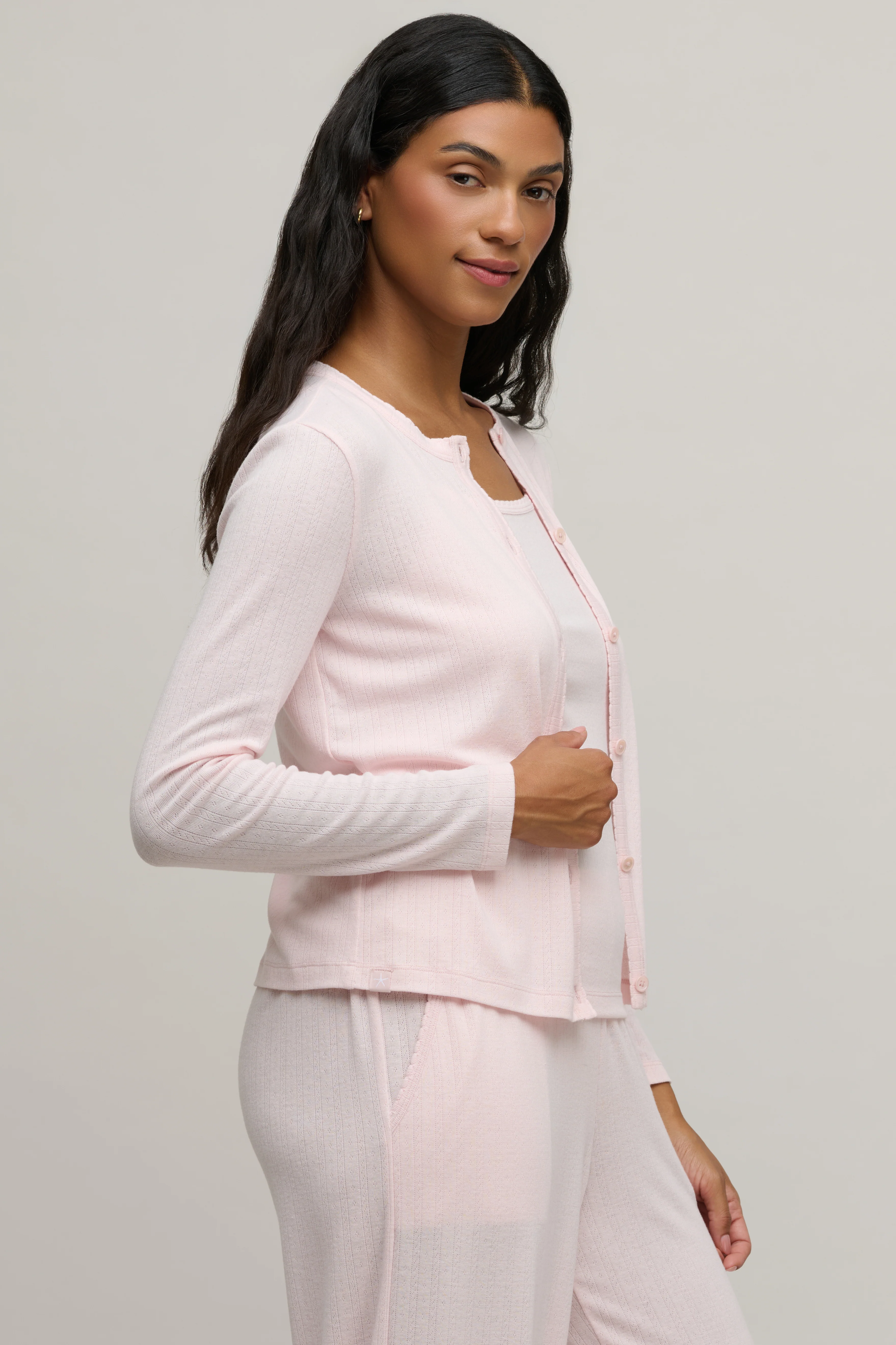 Pointelle Rib Cardigan with Scallop Trim - Image 2