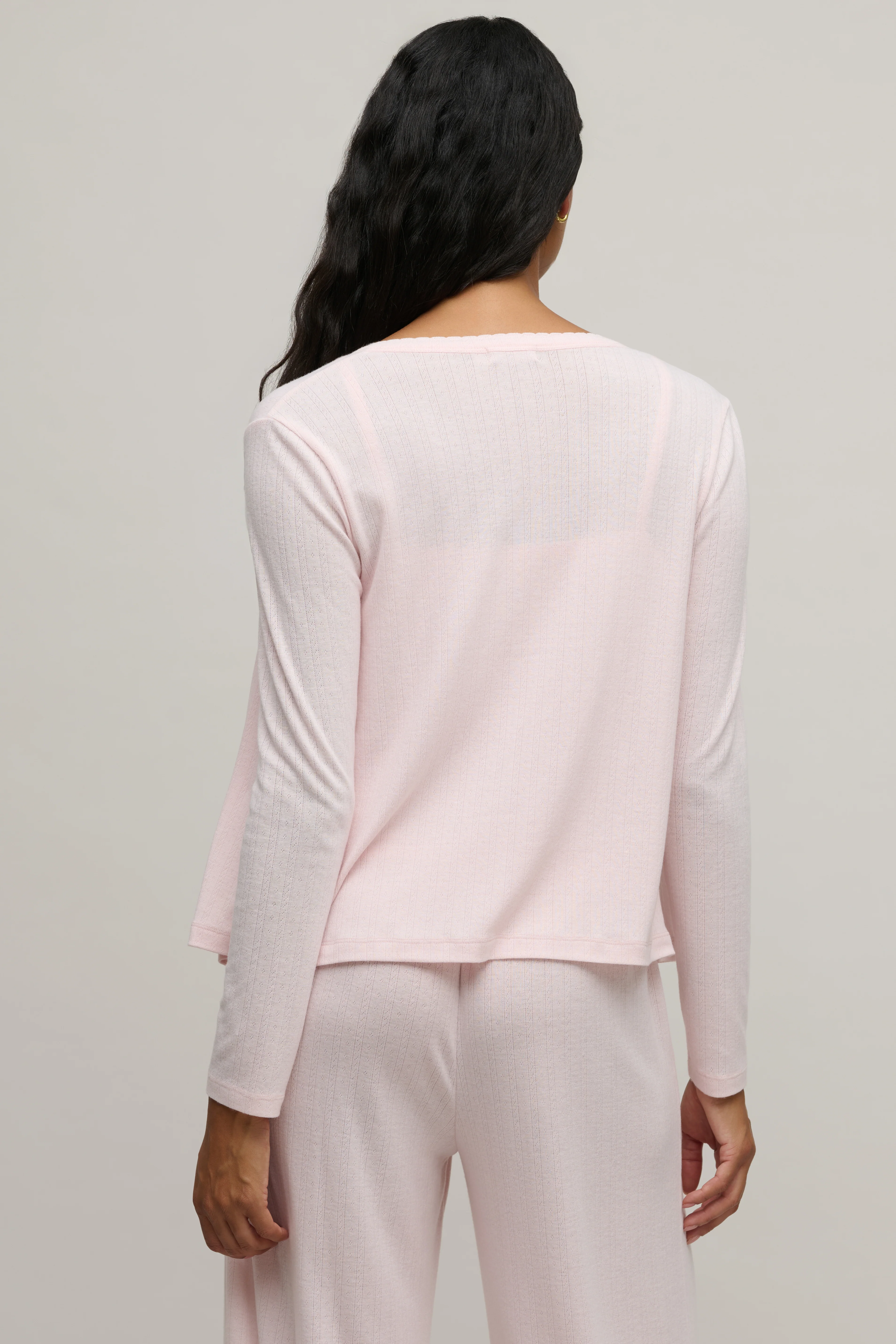 Pointelle Rib Cardigan with Scallop Trim - Image 3