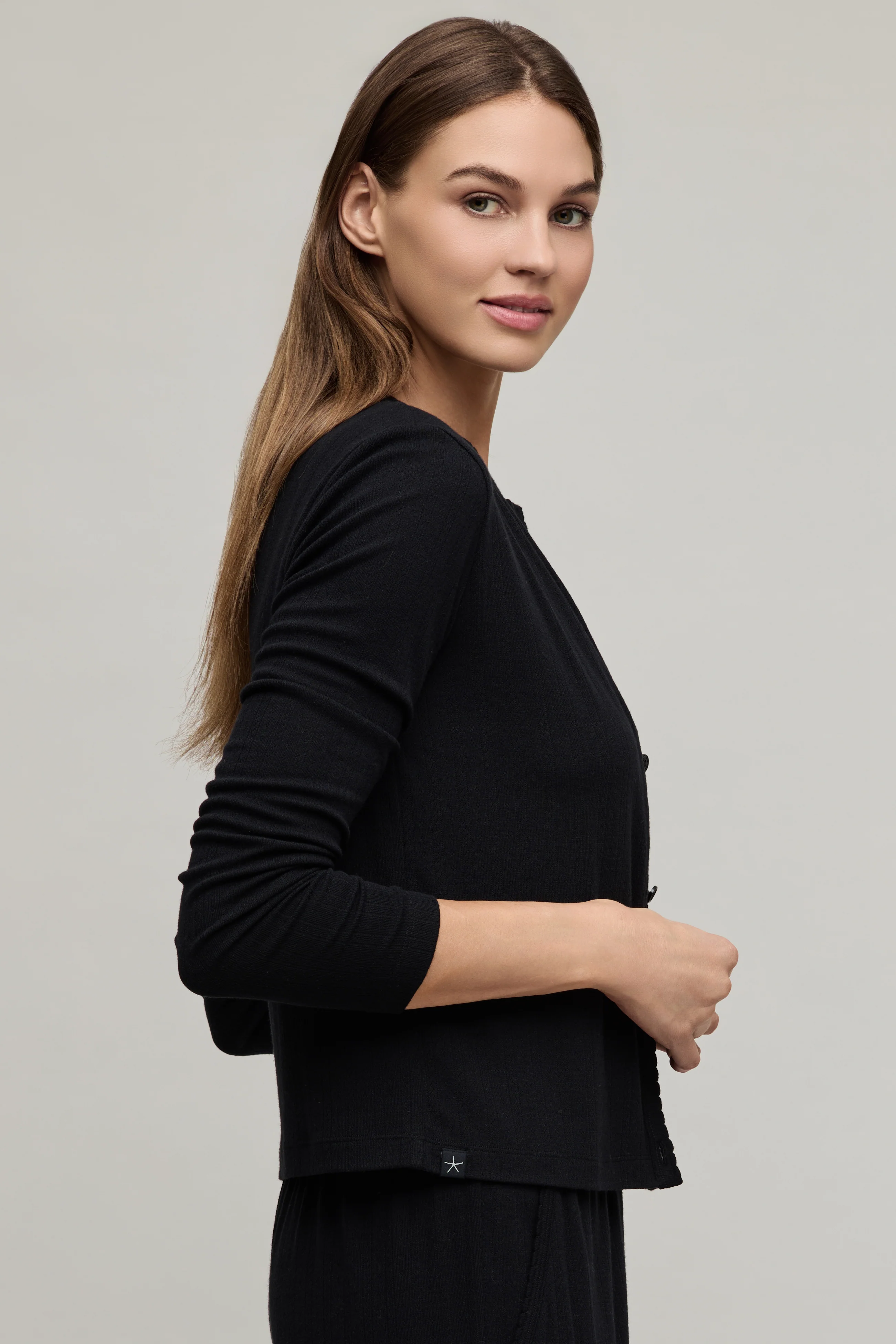 Pointelle Rib Cardigan with Scallop Trim - Image 6