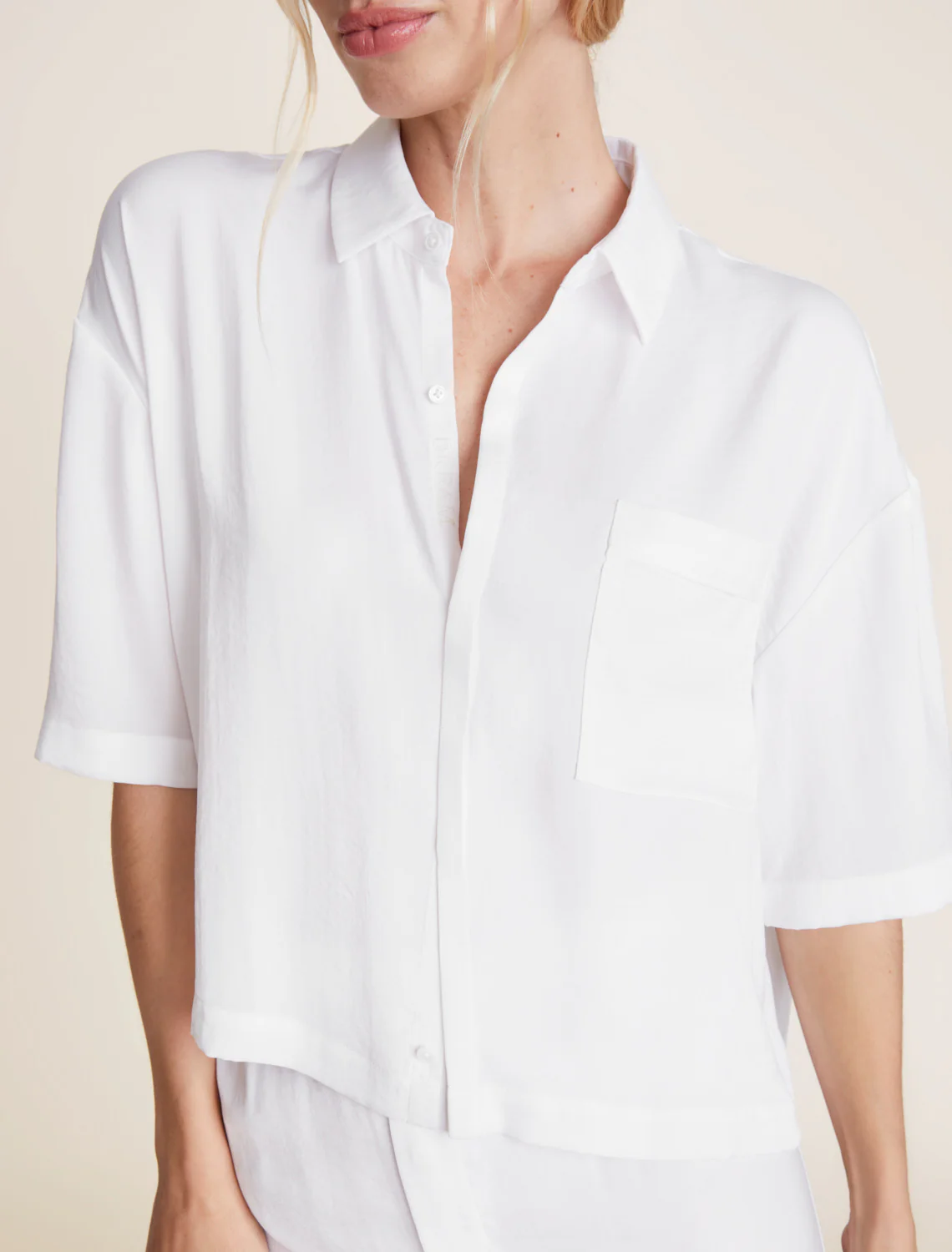 Washed Satin Cropped Dream Shirt - Image 10