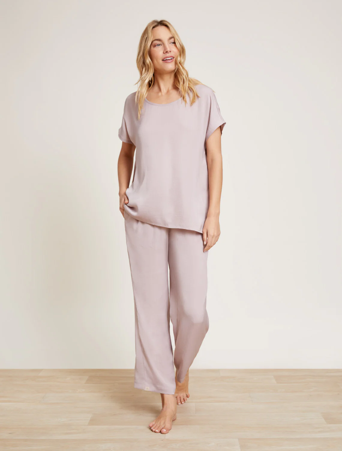 Washed Satin Tee & Cropped Pant Set - Image 2