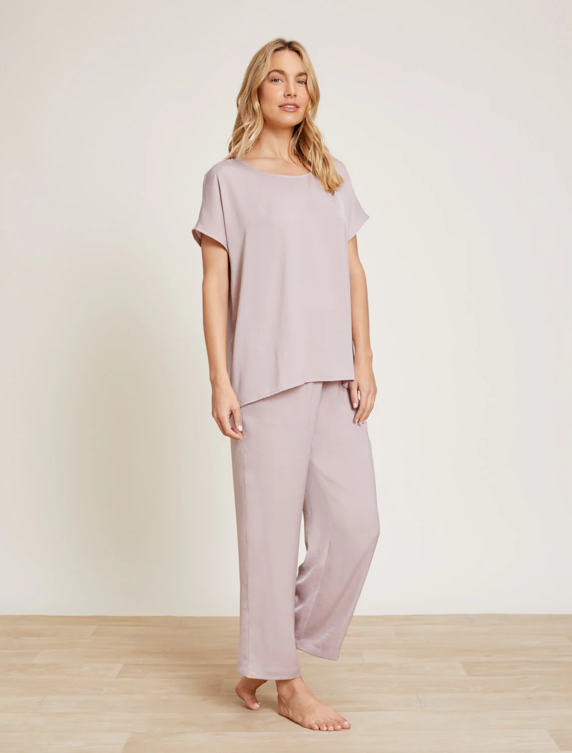 Washed Satin Tee & Cropped Pant Set - Image 3