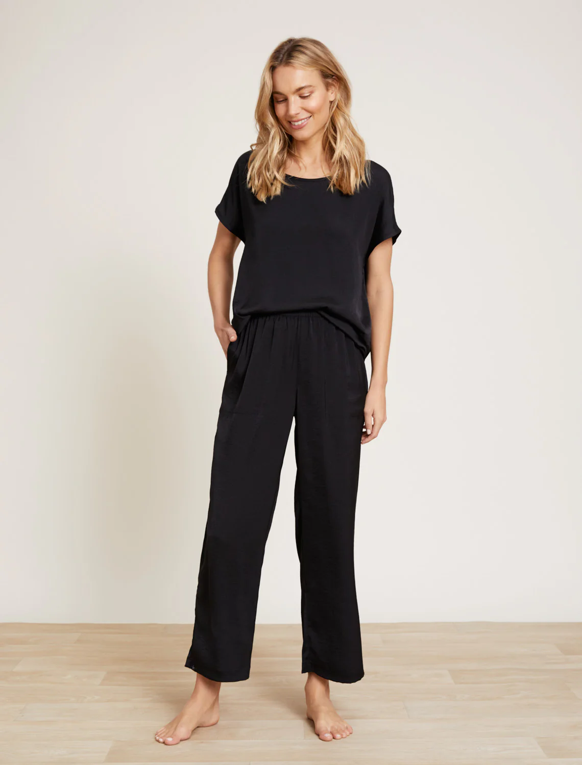 Washed Satin Tee & Cropped Pant Set - Image 7