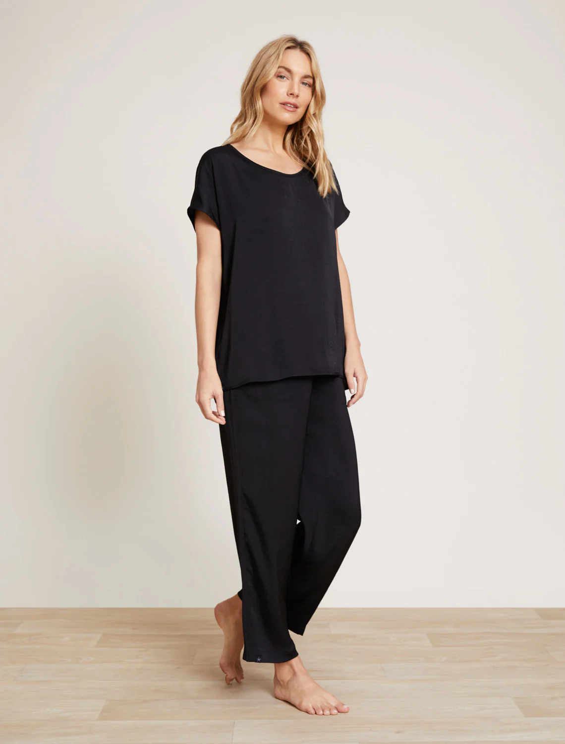 Washed Satin Tee & Cropped Pant Set - Image 8